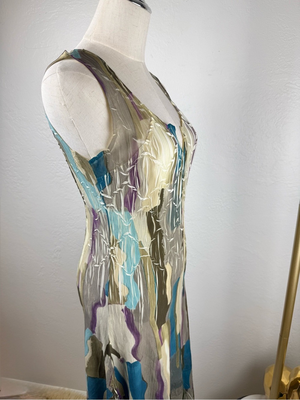 Komarov WhimsiGoth Hand Pleated Abstract Midi Dress Blue Green Purple S USA - Picture 9 of 14